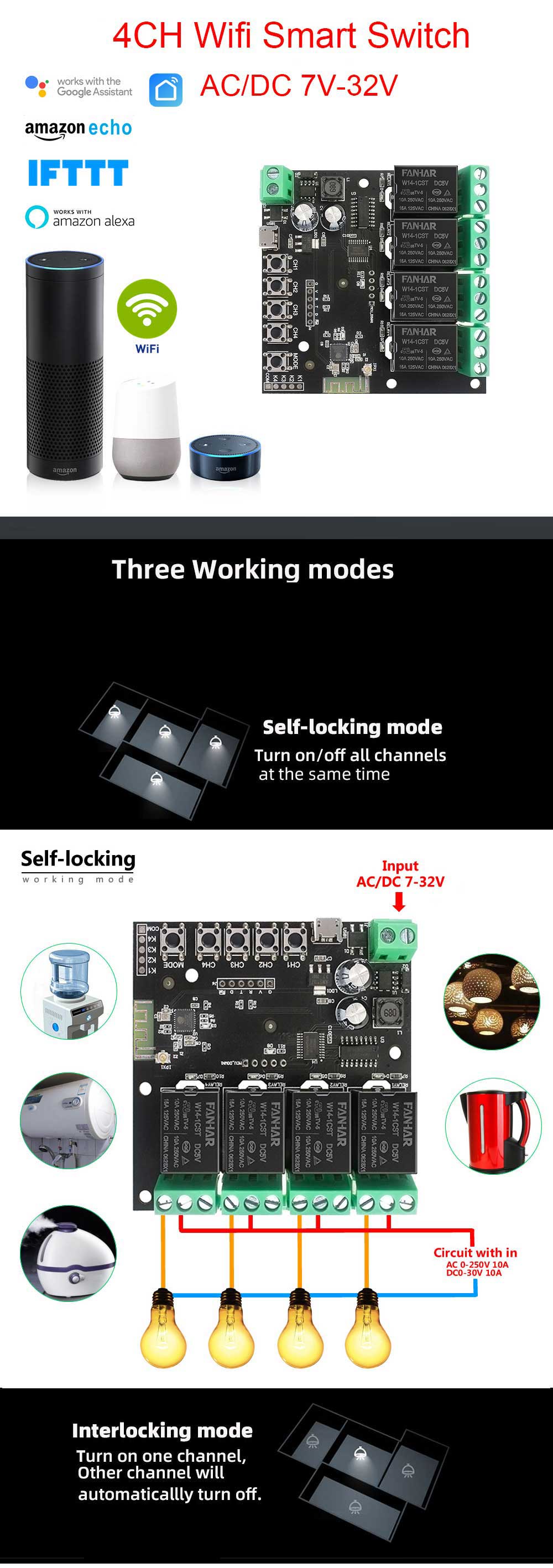 1/2/4 Channel WiFi Remote Control Relay Module(图2)